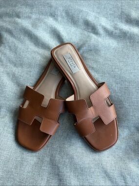 Steven by Steve Madden Tan Brown Leather Slide Mules